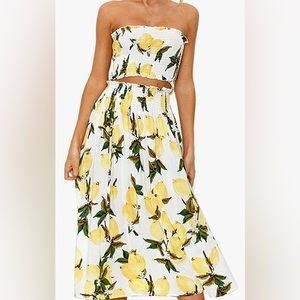 NWT Angashion Women's Floral Crop Top Maxi Skirts Set - 2 Piece Outfit